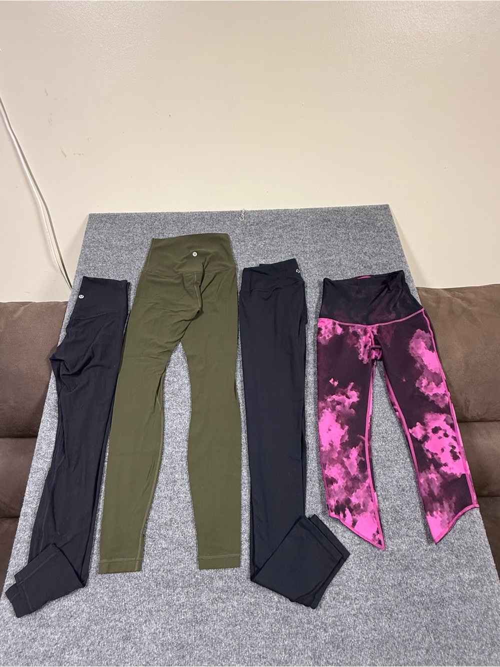 Lululemon women’s Leggings — Black, Olive Green & Pink Tie-Dye